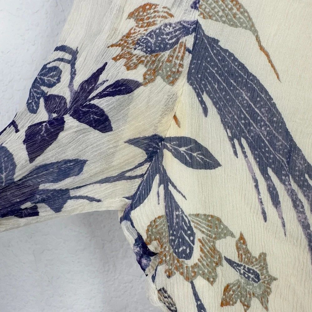 Tory Burch Shirt 4 Cream Silk Bird Floral Boho Cottagecore Artsy Romantic Luxury